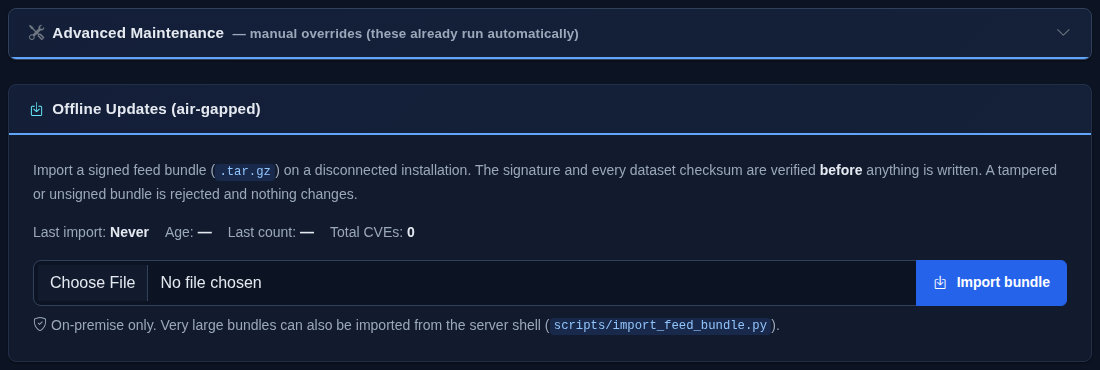 Advanced Maintenance, import panel