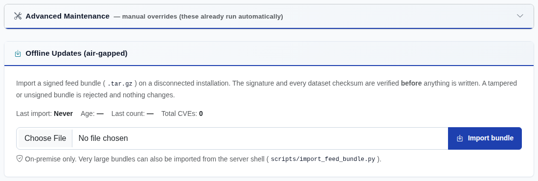 Advanced Maintenance, import panel